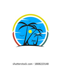 creative silhouette of palm tree in the small island