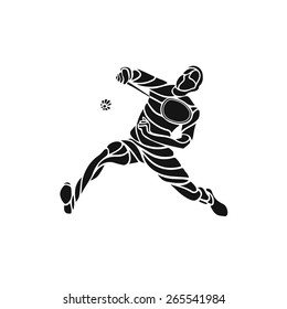 Creative silhouette of professional Badminton player doing smash shot. Vector illustration.