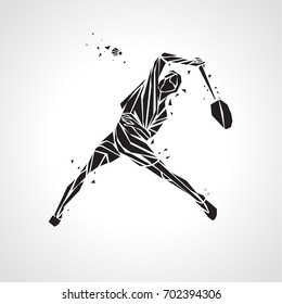 Silueta creativa de un jugador profesional de Badminton haciendo una toma instantánea.