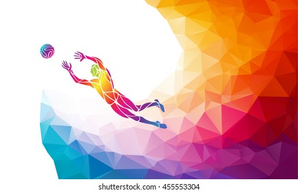 Creative silhouette of soccer player. Goalkeeper jumping