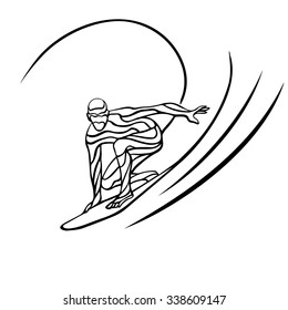 Creative silhouette of surfer. Abstract silhouette of the surfer at the ocean. Vector illustration