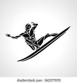 Creative silhouette of surfer. Water sports logo. Vector illustration