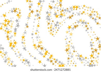 Creative silver and gold starburst scatter illustration. Little starburst spangles Noel decoration confetti. Party decor star burst background. Sparkle symbols banner decor.