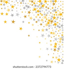 Creative silver and gold stardust vector backdrop. Many stardust spangles New Year decoration confetti. Wedding star dust background. Spangle particles greeting decor.