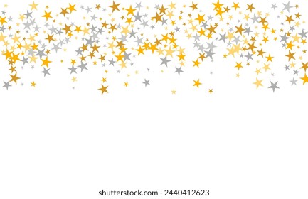Creative silver and gold stars magic scatter pattern. Little stardust spangles New Year decoration particles. Dreams stars magic background. Sparkle symbols gift decor.