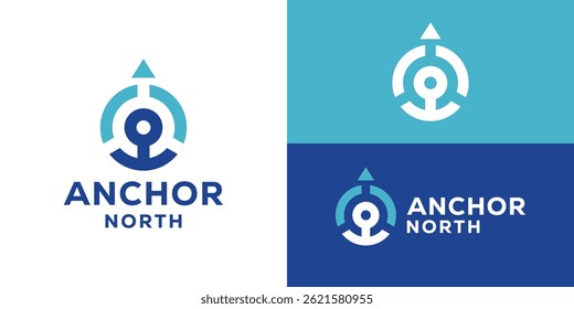 Creative simple anchor north logo template. Abstract compass with anchor logo design vector illustration.