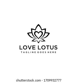 Ilustración del diseño del logotipo de signo de amor para Lotus Flower artística simple y creativa