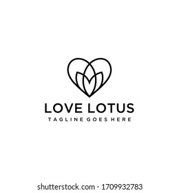 Creative simple Artistic Lotus Flower with love sign logo design illustration