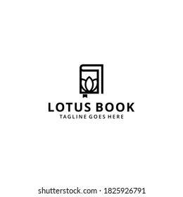 Creative simple Artistic Lotus Flower with book sign logo design illustration