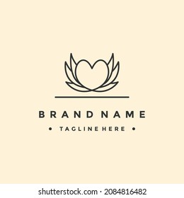 Creative simple Artistic Lotus Flower with love sign logo design illustration