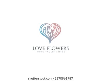 Creative simple Artistic Lotus Flower with love sign logo design illustration