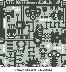 Creative simple background with mini monsters. Vector seamless pattern.