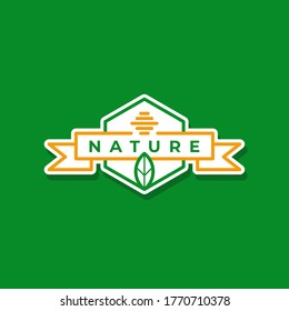 creative and simple badge emblem honeycomb with leaf logo design inspiration