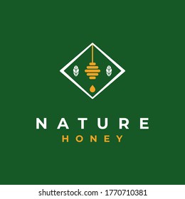 creative and simple badge emblem honeycomb with leaf logo design inspiration