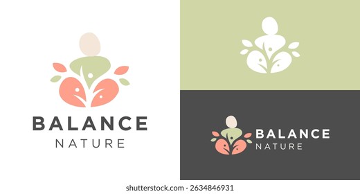 Creative simple balance nature logo template. Stone stack with tree leaf logo design vector illustration.