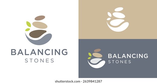Creative simple balancing stones logo template. Balance rock zen stone logo design vector illustration.