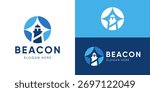Creative simple beacon logo template. Lighthouse searchlight tower island harbour logo design vector illustration.