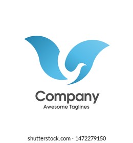 creative simple Bird blue color logo template vector design