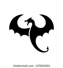 Creative simple black dragon silhouette, legendary creature logo. Vector illustration.