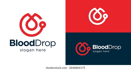 Plantilla de logotipo de gota de sangre simple creativa. Gota de sangre con la Ilustración vectorial del diseño del logotipo del estetoscopio.