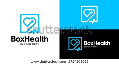 Creative simple box health logo template. Square box with love stethoscope pulse for medical logo design vector illustration.