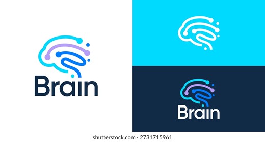 Creative simple brain logo template. Brain with dot connection icon logo design vector illustration.