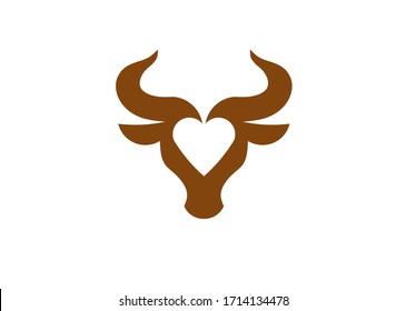 creative and simple bull's head that has a heart in the middle vector illustration