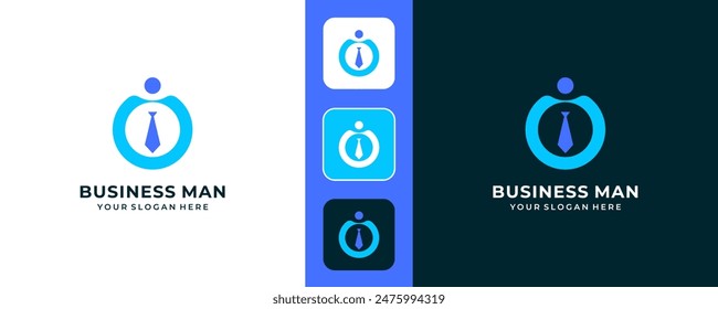 Creative and simple business man logo design with tie on circular shape