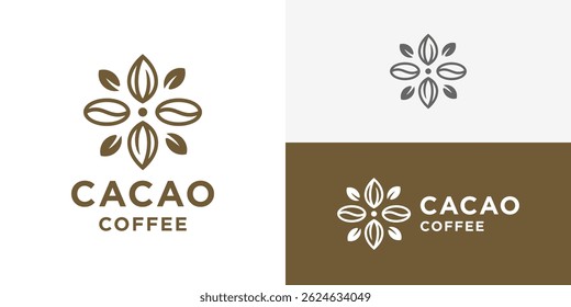 Creative simple cacao coffee logo template. Cocoa fruit and coffee bean with linear style. Nature food and drinks logo design vector illustration.