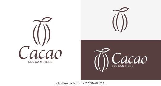 Creativa Plantilla de logotipo de cacao simple. Símbolo de fruta de cacao, Ilustración vectorial de diseño de logotipo de granja de cacao.