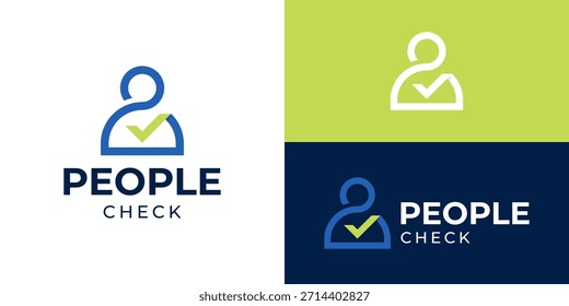 Creative simple check people logo template. Person, human with check mark logo design vector illustration.