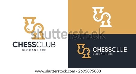 Creative simple chess club logo template. Chess pawn infinity logo design vector illustration.