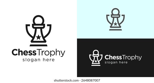 Creative simple chess trophy logo template. Chess championship logo design vector illustration.