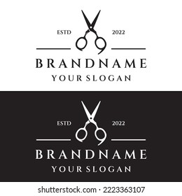 Creative and simple classic haircut salon scissors logo isolated on black and white background.For business, barbershop, salon, beauty.