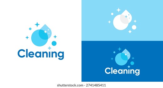 Creative simple cleaning logo template. Abstract sparkle with water drop for cleaning service logo design vector illustration.