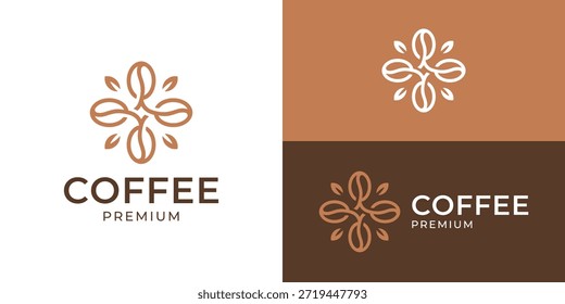 Creativa Plantilla de logotipo premium de café simple. Grano de café con la flor para la Ilustración vectorial del diseño del logotipo de los cafés.