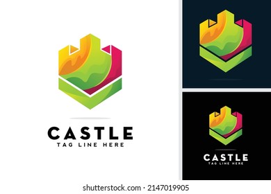 creative simple colorful castle logo design, modern castle logo security icon vector template
