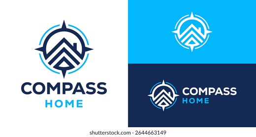 Creative simple compass home logo template. Abstract house with compass logo design vector illustration.