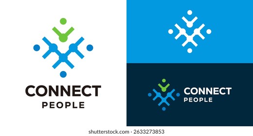 Creative simple connect people logo template. People community logo design vector illustration.