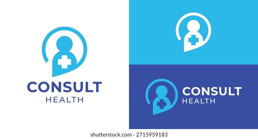 Creative simple consult health logo template. Cross health, people with chat bubble for Online medical consultation and etc.