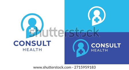 Creative simple consult health logo template. Cross health, people with chat bubble for Online medical consultation and etc.