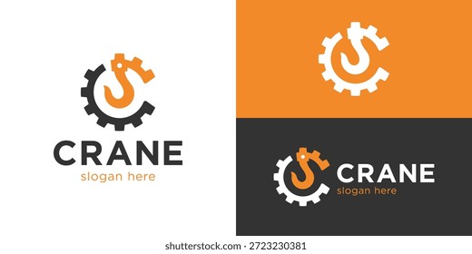 Plantilla creativa del logotipo del engranaje de la grúa simple. Engranaje de la grúa del gancho con la letra C abstracta para la Ilustración vectorial del diseño del logotipo de la grúa