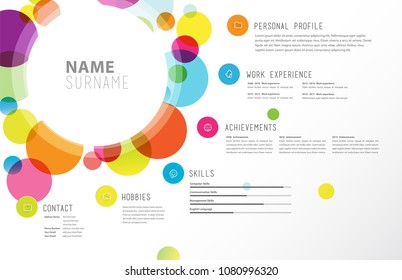 Creative simple cv template with colorful circles shapes.