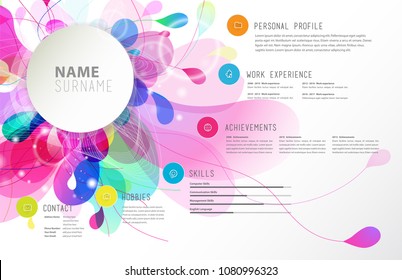 Creative simple cv template with colorful circles shapes.