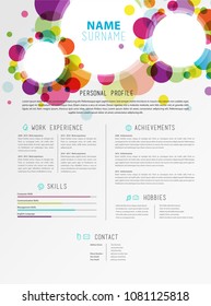 Creative simple cv template with colorful circles shapes.