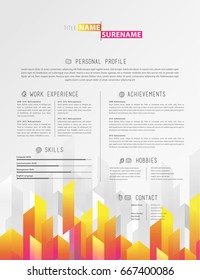 Creative simple cv template with colorful stripes in footer.