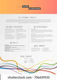Creative simple cv template with colorful lines at the footer.