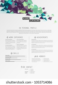 Creative simple cv template with triangle shapes  in header.