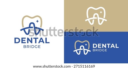 Creative simple dental bridge logo template. Teeth with bridge logo design vector illustration.