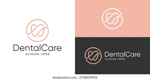 Plantilla creativa del logotipo del cuidado dental simple. Forma de círculo con dientes Ilustración vectorial de diseño de logotipo lineal.